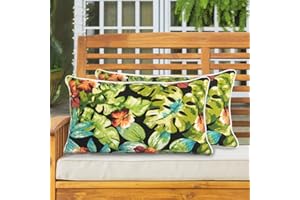 IN4 Care Lumbar Pillow with Insert, Set of 2, Outdoor Indoor Waterproof Decorative Patio Lumbar Pillow 12x20 Inch, Rectangular Cushion for Couch Sofa Garden Farmhouse Decoration-Tropical Green Leaves