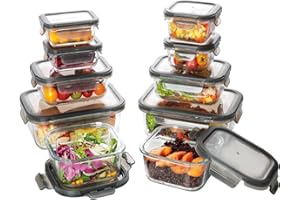 EasyWare JUMBO - Contenedores de VIDRIO, Recipientes para Alimentos, Tapas Cierre Fácil y Herméticas a prueba de fugas, Cocina, Horno, Refrigerador, Congelador (SET 10 RECIPIENTES JUMBO (20 PCS))