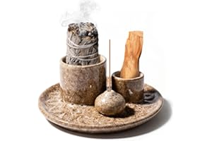 KHZSPP Palo Santo Sticks Holder, 4 in 1 Multi-Purpose Handmade Ceramic Candle Holder Tray for Any Palo Santo Stick Sage, Ince