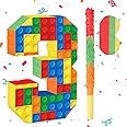 Building Blocks 3rd Birthday Party Decorations Number 3 Pinata with Pinata Stick & Blindfold for Kids Girls Boys Happy Birthday Building Block Theme Party Supplies Carnival Games