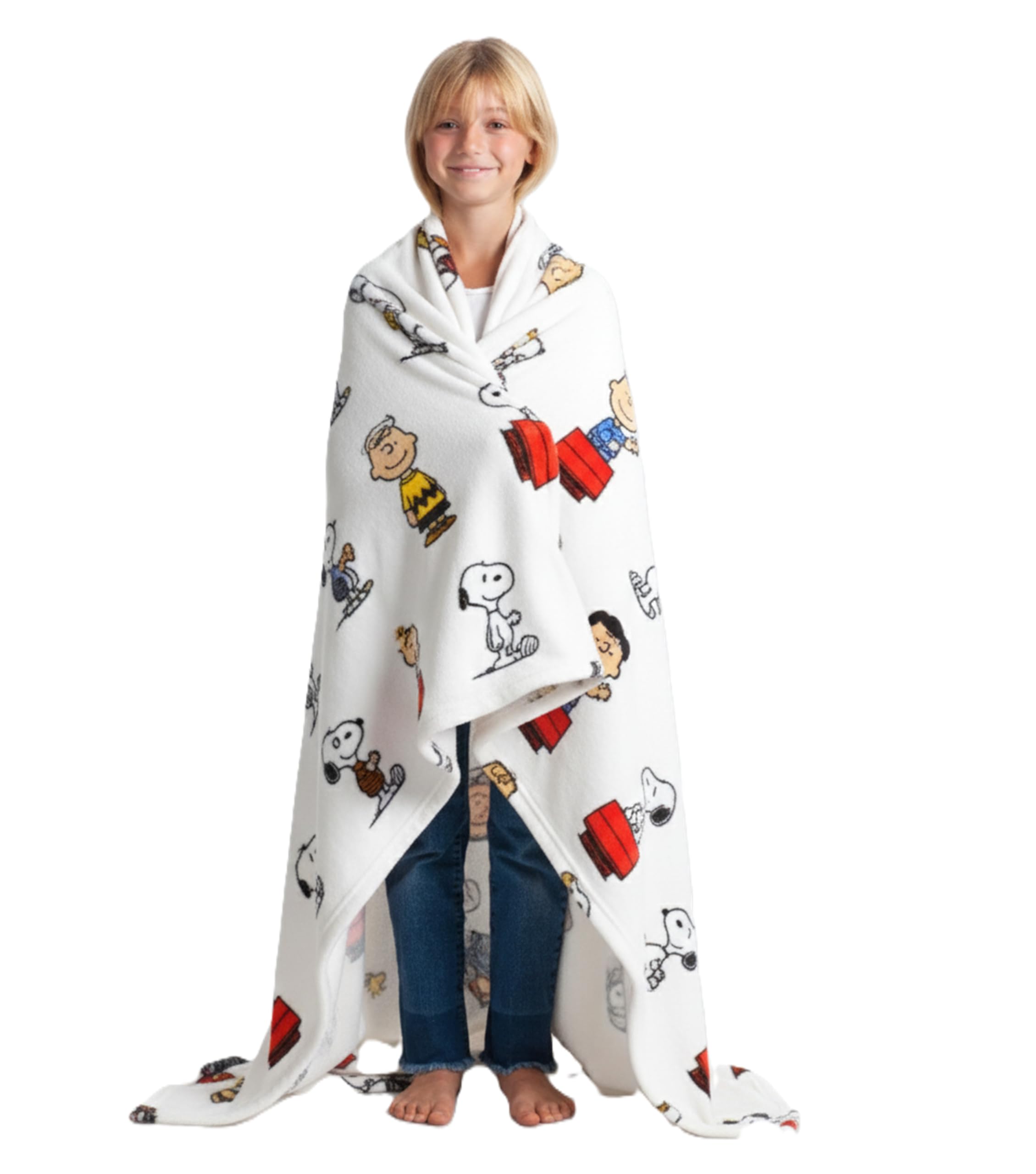 Kanguru Plaid Snoopy Peanuts Blanket, Super Soft, Cozy, fluffy, Warm, Throw Fleece Blanket Microfiber Gift for Confort Relaxing on Sofa, Bedroom, Couch, Travel, Kids, colour White, Size 130 x 170 cm