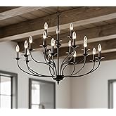 Maxax Industrial 18 Lights Black Chandelier, 3-Tier Farmhouse Vintage Chandelier 43" Large Candle Black Pendant Light Fixture