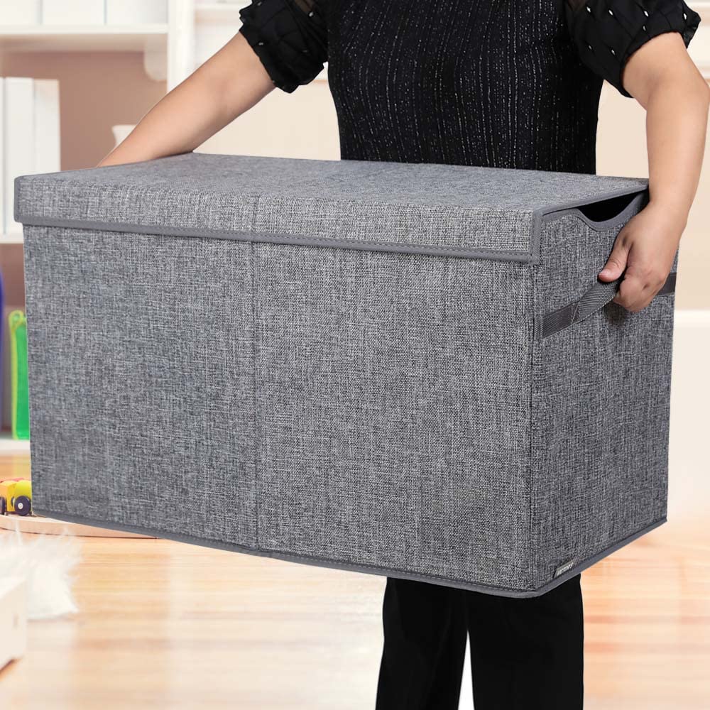 Large Toy Box Chest with Lid, Collapsible Sturdy Toy Storage Organizer Boxes Bins Baskets for Kids, Boys, Girls, Nursery, Playroom (Linen Gray)