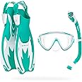 Cressi Kids Snorkeling Set- Short Adjustable Fins, Silicone Mask, and Dry Snorkel- Tinetto Rocks Dry Set- Designed in Italy