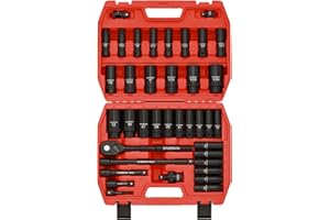 CASOMAN 1/2" Drive Master Impact Socket Set, 38 Piece Deep, Standard SAE (3/8" to 1-1/4") & Metric (10-32 mm) Sizes, Includes