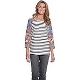MULTIPLES Women's Three Quarters Raglan Sleeve Scoop Neck Top, Multi