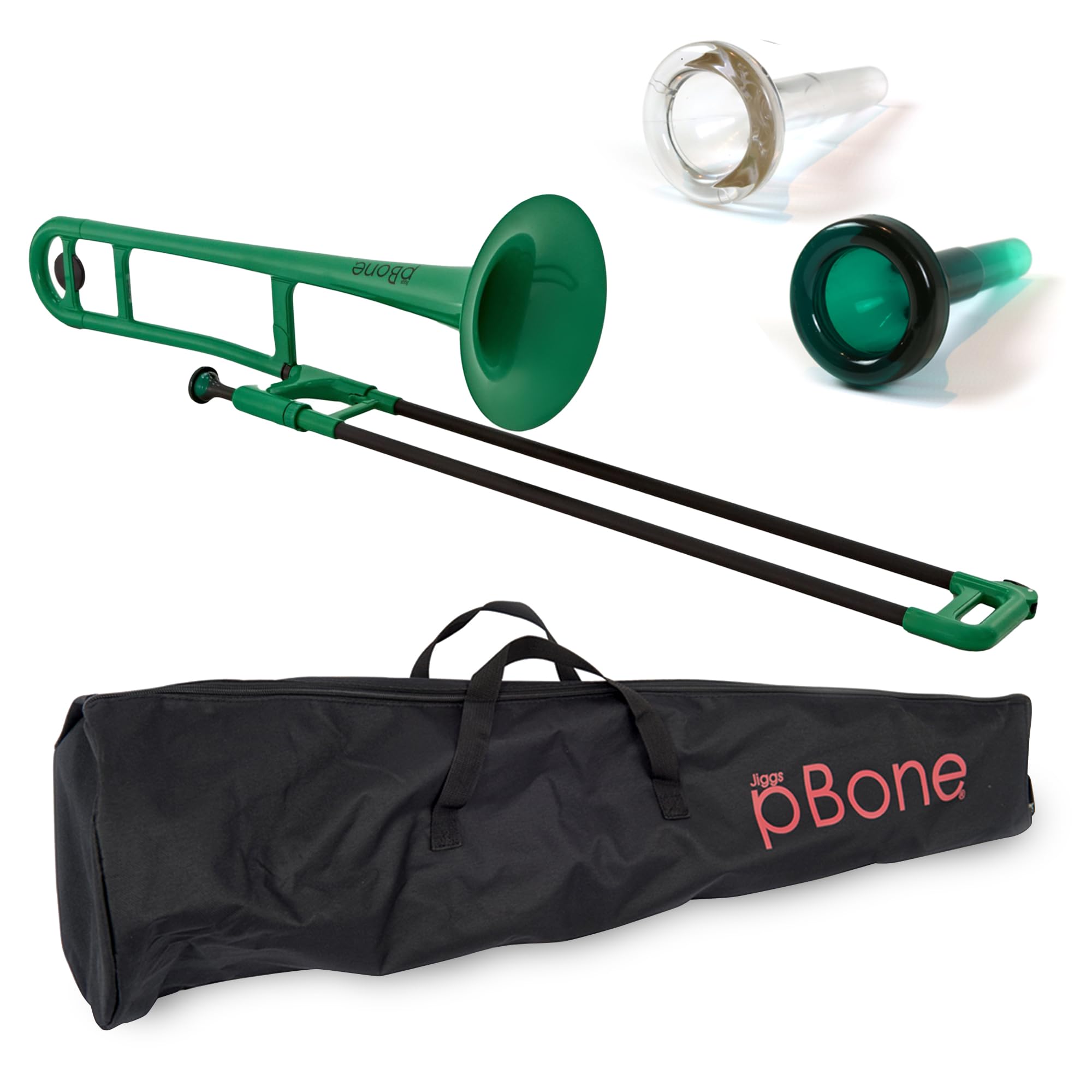pBone PBONE1G Plastic Trombone with Mouthpiece and Carry Bag - Bb Student Beginner - Green, 14.0 in*38.0 in*11.0 in