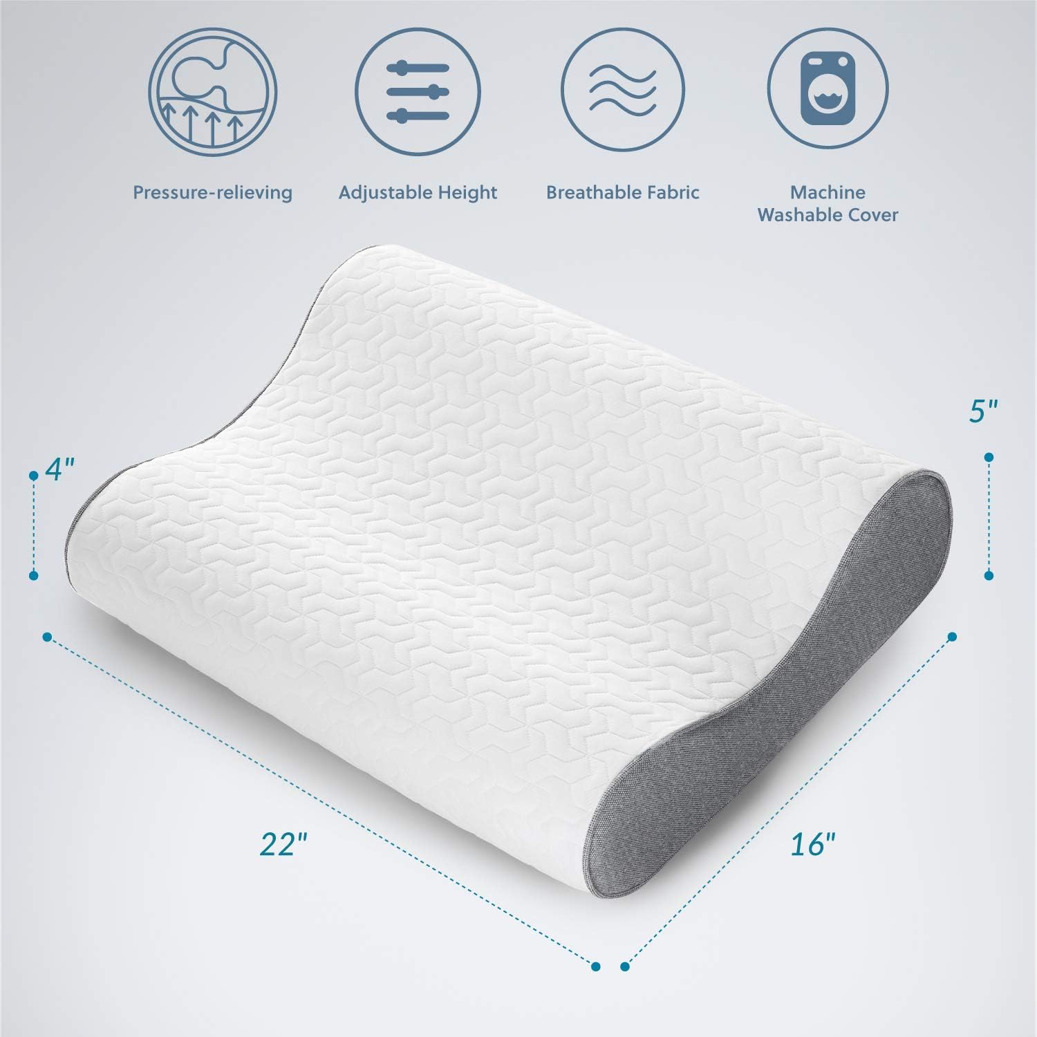 Bedsure Memory Foam Contour Pillow, Ergonomic Orthopedic Neck Support Firm Pillow, Cervical Pillow for Neck Pain, for Sleeping, Washable Pillowcase Included - Standard Size: Home & Kitchen