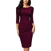 Miusol Women's Retro Ruffle Style 2/3 Sleeve Slim Work Pencil Dress
