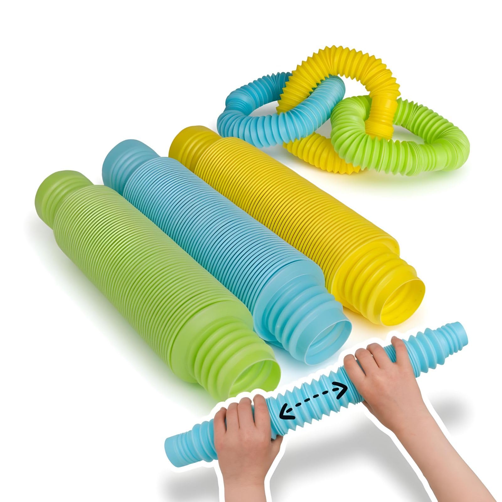 alldoro 60331 Flexi Pop Tubes, Sensory Toy, Extendable Length Tubes 21-67 cm, 4.5 cm Diameter, Pack of 3