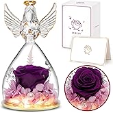 LURLIN Birthday Rose Gifts for Women, Preserved Flowers & LED Angel Figurines for Mom, Grandma, Wife, Friend, Teacher, Nurse & Anniversary Day Girls