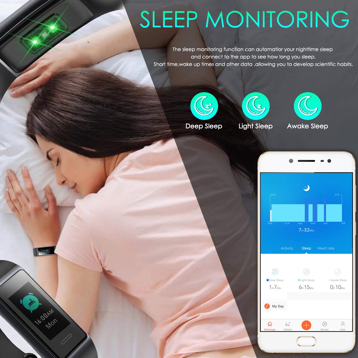 HOMVILLA Fitness Tracker, Smartwatch Activity Tracker Sports Smart Band Impermeabile IP68 Polsino Bluetooth con Monitor della frequenza cardiaca Pedometro Monitor del Sonno Caloria per iOS Android