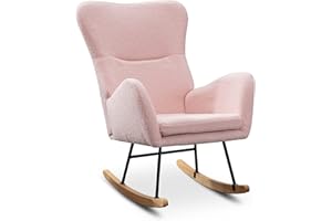 ONPNO Modern Rocking Accent Chair, High Backrest Glider Rocker for Baby Nursery, Uplostered Comfy Armchair for Living Room Bedroom (Pink)