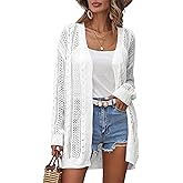 Womens Crochet Lightweight Cardigans Long Sleeve Open Front Kimonos Boho Summer Cardigan Sweater Cover Up