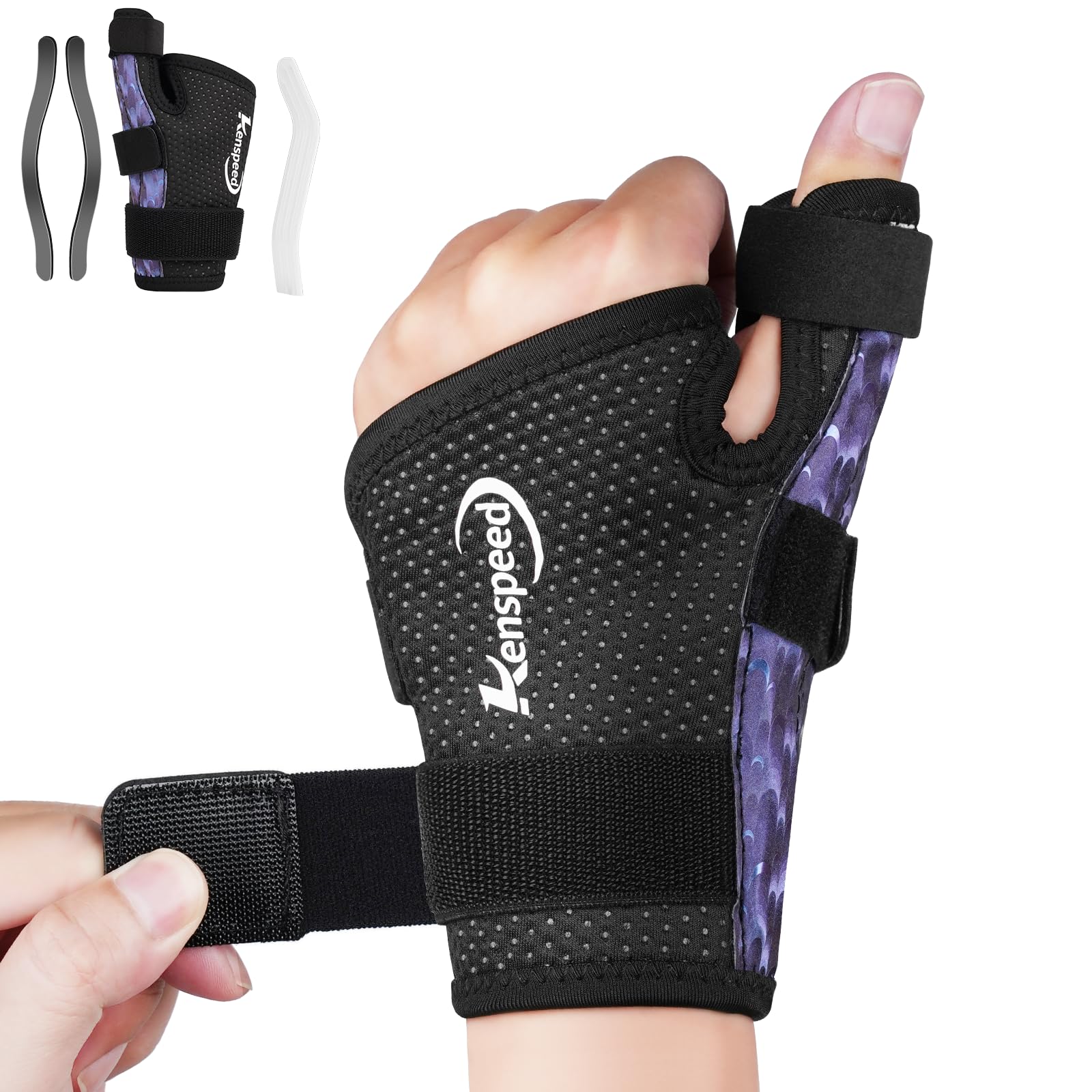 Photo 1 of Kenspeed Wrist & Thumb Brace Carpal Tunnel Wrist Brace Night Support Thumb Stabilizer, Spica Thumb Splint Right Hand & Left Hand for Dequervain's Tenosynovitis, Tendonitis, Arthritis (Purple-Right, S)