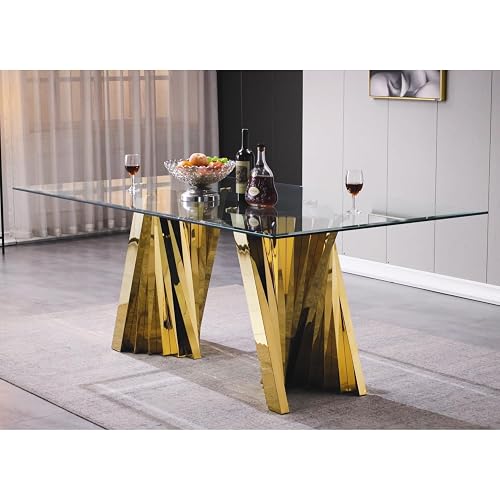 Glass Table Kuwait Anewsun 78“ Rectangular Glass Dining Table for 4-8, Luxury Kitchen and ...