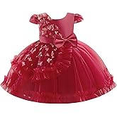 Baby Cap Sleeve 1st 2nd Birthday Outfits Toddler Flower Girl Wedding Shiny Butterfly Pageant Formal Christmas Dress
