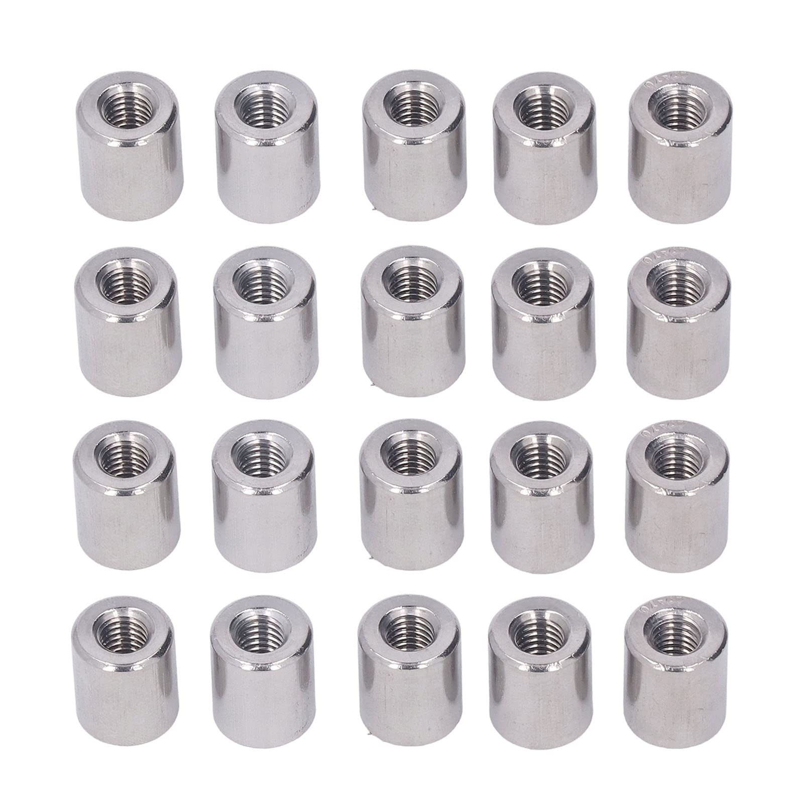 20 Pcs M6 Round Rod Coupling Nuts, M6 X 1.0-Pitch 14mm Length 304 Stainless Steel Sleeve Stud Nut Threaded Rod Connector Female Thread Road Bar Stud