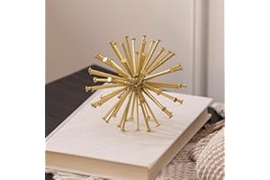 TICKCACY 4.5” Metal Spike Sphere Tabletop Decor, Gold Geometric Decorative Ball, Abstract Sculpture Table Decorations for Home, Art Decor Orb for Living Room Bedroom Office