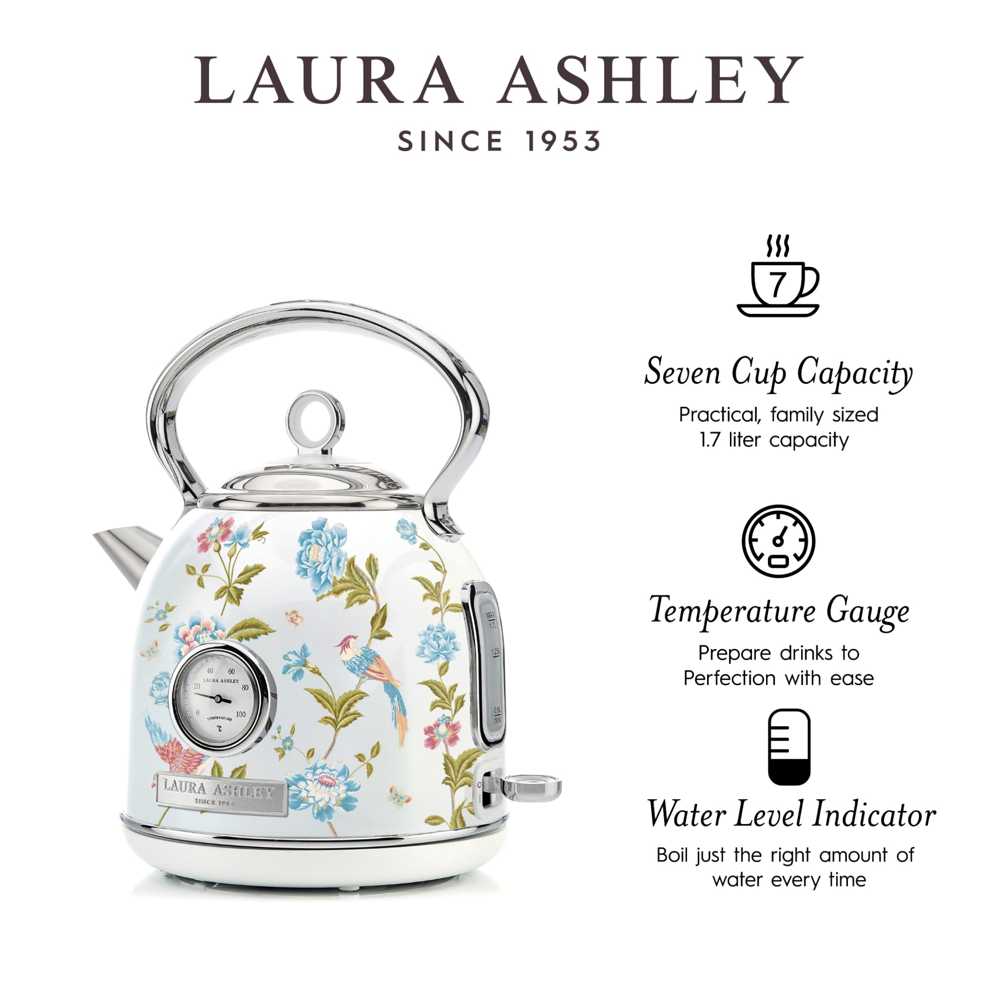 VQ - Hervidor de agua con cúpula Laura Ashley de 1,7 L - Elveden White
