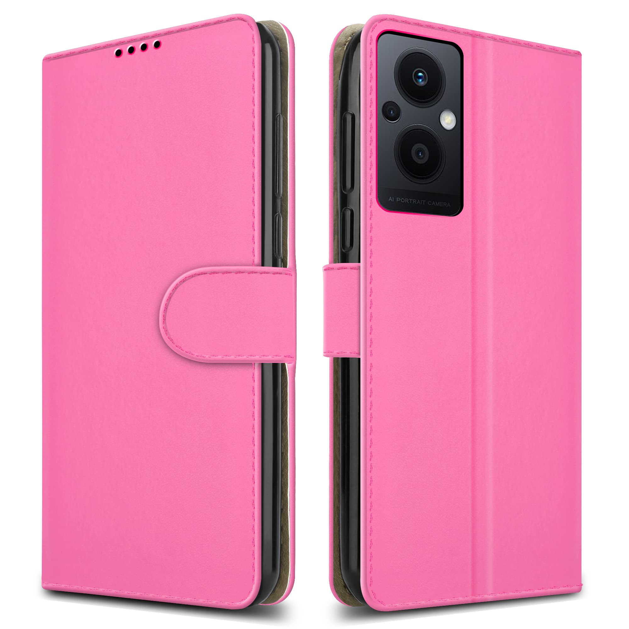 PIXFAB For Oppo Reno 8 Lite 5G Leather Phone Case, Magnetic Closure Full Protection Book Folio Design, Wallet Case Cover [Card Slots] and [Kickstand] For Oppo Reno 8 Lite 5G- Pink