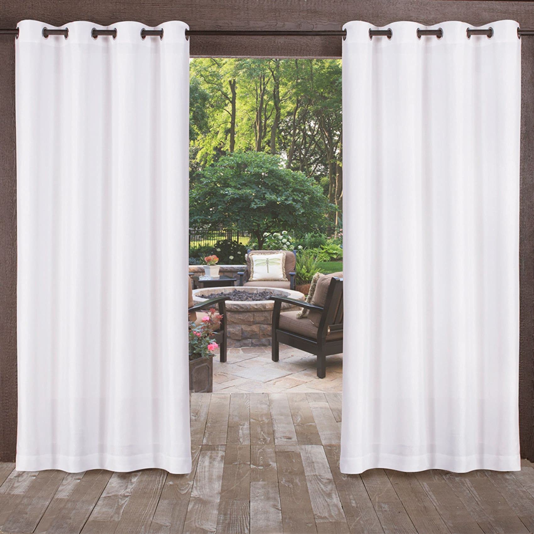 Exclusive Home Biscayne Indoor/Outdoor Two Tone Textured Grommet Top Curtain Panel, 54"x120", Winter White, Set of 2 Image