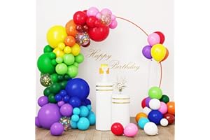 RUBFAC Rainbow Balloons Garland Arch Kit, 96pcs 12 Assorted Color Balloons Colorful Party Balloons for Birthday Party Baby Shower Decoration