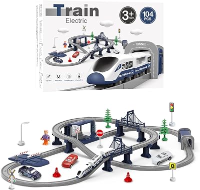 XIAPIA 104 Pcs Train Set Magnetic Couplings Educational Toys Age 3+