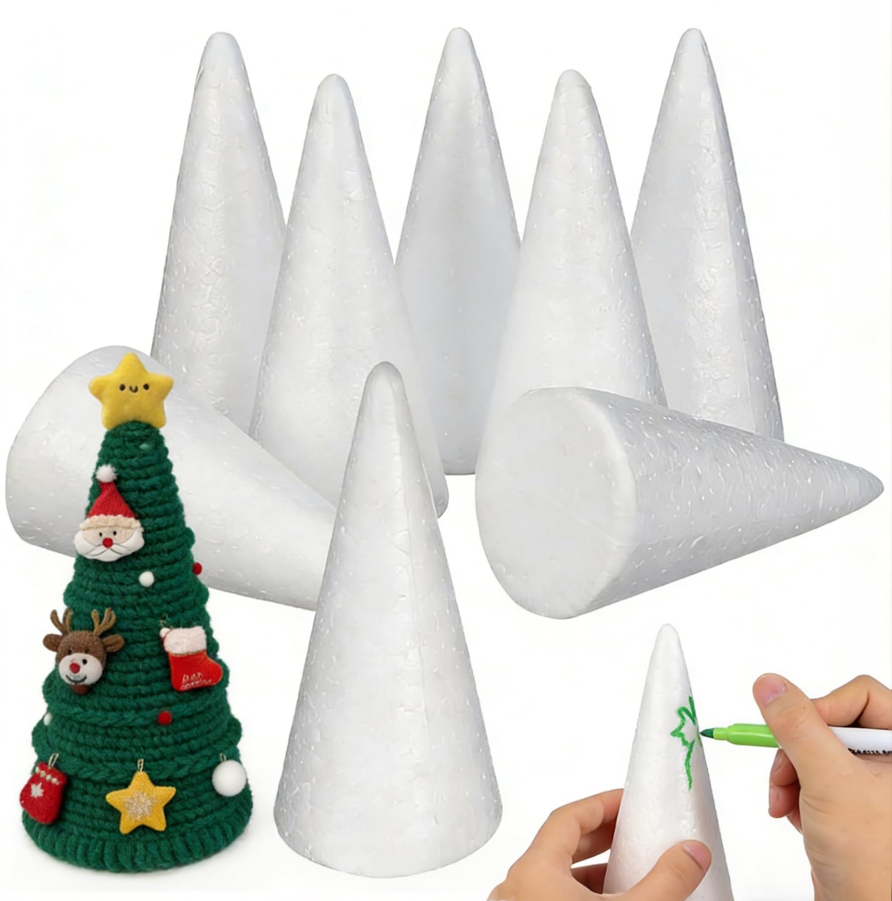Generic 6Pcs 24CM Polystyrene Cone White DIY Cone Foam Blank Cone Shapes for Modeling Craft DIY, Christmas, Home Decorations