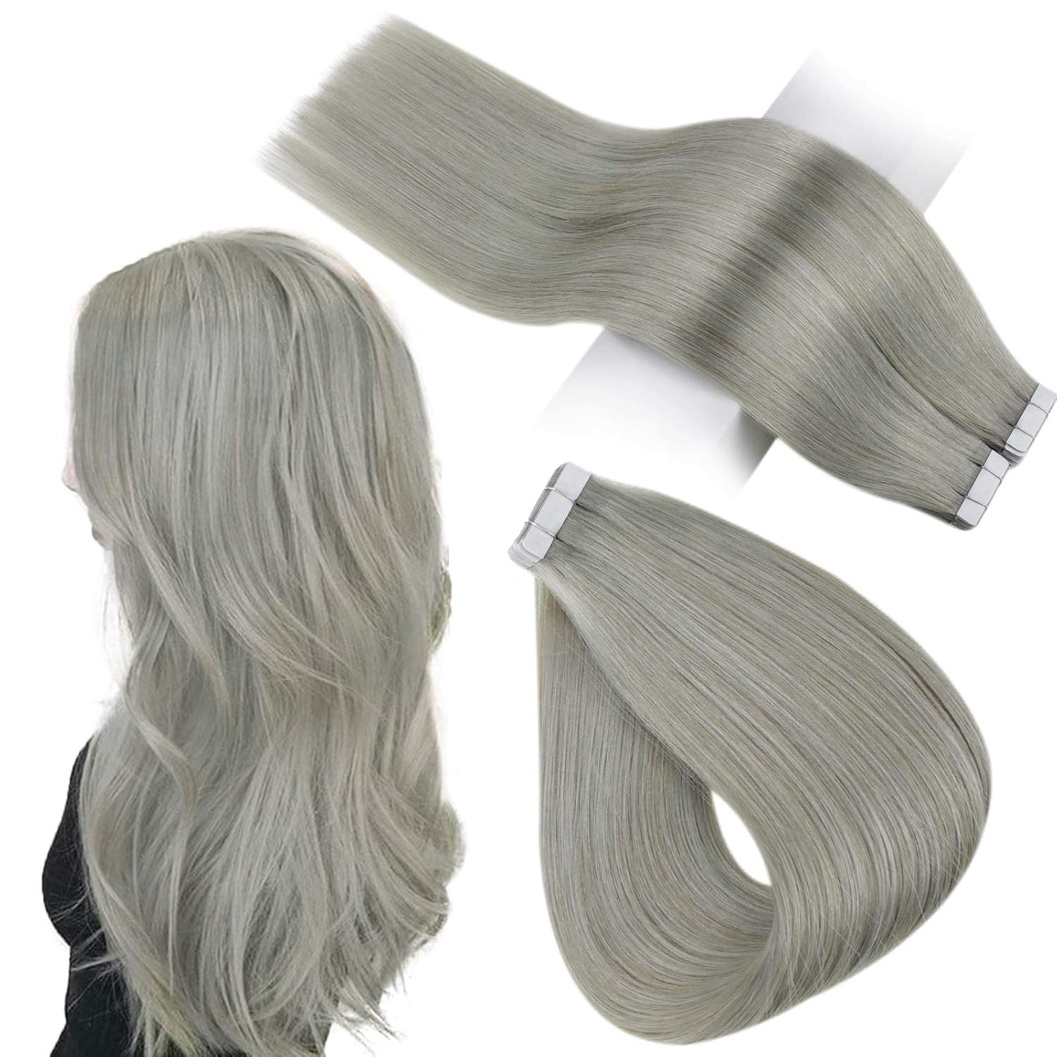 RUNATURE Echthaar Extensions Tape Hair Extensions 14 Zoll Gerade