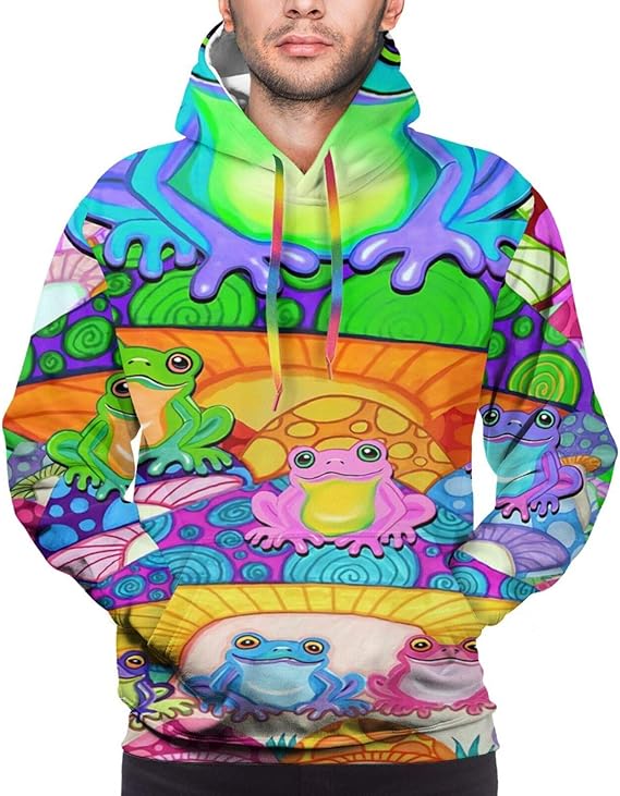 Men's Hoodie Frogs Colored On Colored Magic Mushrooms Unisex 3D Novelty