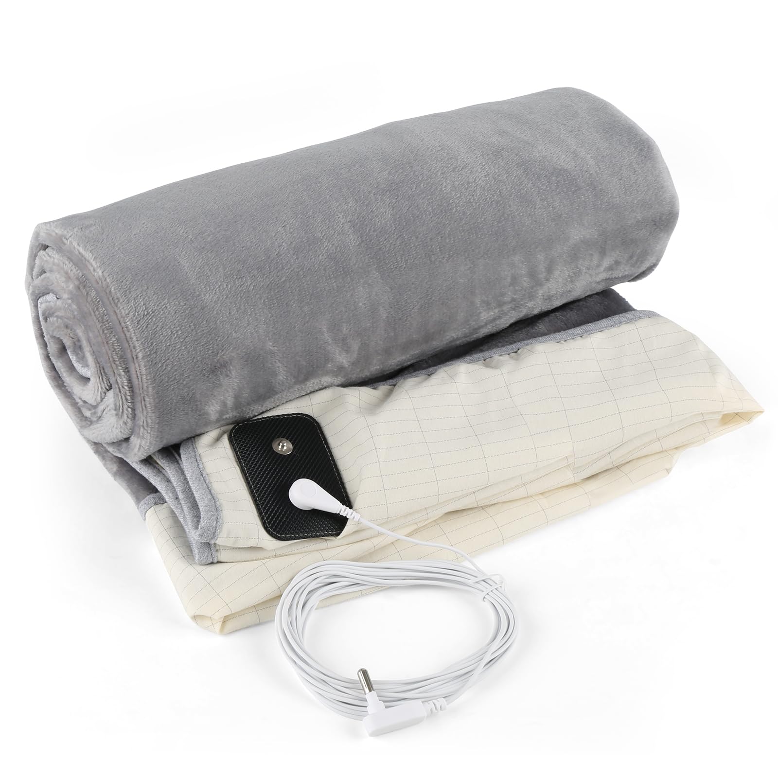 Photo 1 of F FINEC Grounding Blanket for Improving Sleep and Help with Anxiety, Soft Flannel Earthing Blanket Grounding Throw with Silver Fiber Cotton Lining, Earth Grounding Cord Included, Grey 54"x60"
