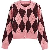 KEOMUD Argyle Sweater Women Vintage Knit Cardigan Sweater Long Sleeve Button Down Soft Outwear for Fall Spring