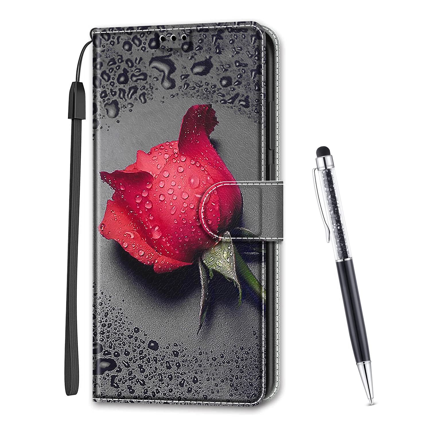 MadBee Compatible with Huawei Honor 8X Case, Full Body Colorful Pattern Design Flip Magnetic Detachable PU Leather Wallet Case Cover for Huawei Honor 8X (Rose A)