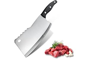 Meat Cleaver Knife 7'', Front Cutting- Behind Chopping Heavy Duty Kitchen Knife - Full Tang Handle High Carbon Stainless Stee