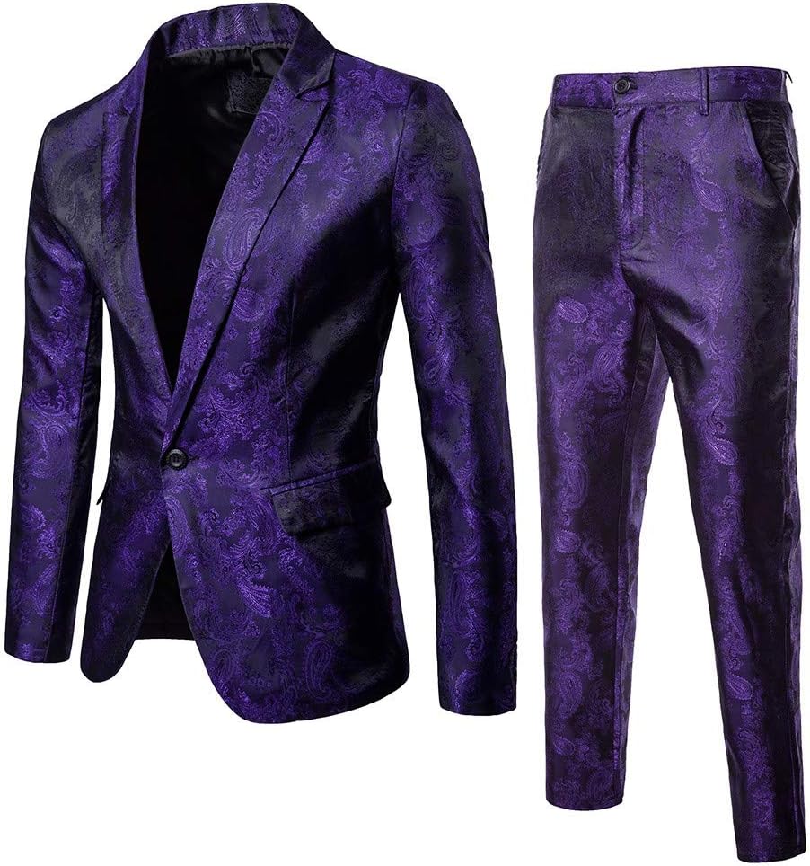 2PCS Mens Luxury One Button Classic Blazer Wedding Party Coat & Pants Slim Fit Single Breasted Formal Dinner Suits