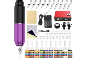 NAZZOR Tattoo Kits Tattoo Machine Tattoo Pen with 1500mAh Power Supply and LCD Display Red Purple