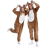 HSCTEK Adult Christmas Flannel Onesie with Hood for Women Men