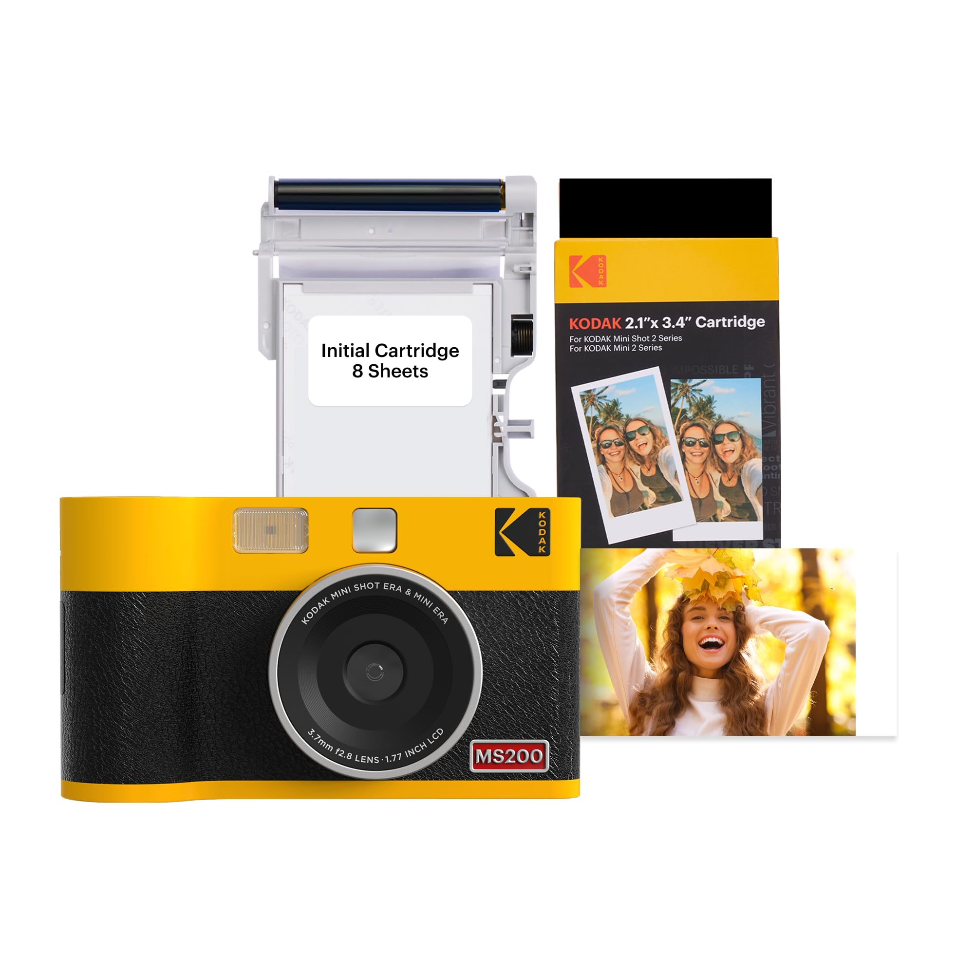 KODAK Mini Shot 2 Era 2x3” Instant Digital Camera & Photo Printer, 38 Sheets, 2-in-1 Portable Print Camera, Bluetooth Smartphone Printer for iOS & Android, 4PASS Dye Sublimation, Yellow