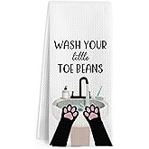 Gnmduw Funny Cat Paws Hand Towels for Bathroom, Wash Your Little Toe Beans Decorative Hand Towels, Cats Themed Dish Tea Towel for Kitchen Bathroom Decor, Cats Lover Gifts for Women Men, 16x24 Inch