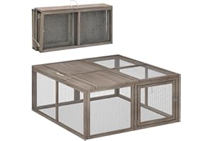 Magshion Foldable Chicken Coop Rabbit Hutch Outdoor, Pet Cage House Wood Small Animal Poultry Cage Run with Openable Roof for Ourdoor Backyard, 45.5 Inch, No Assembly Required (Grey)