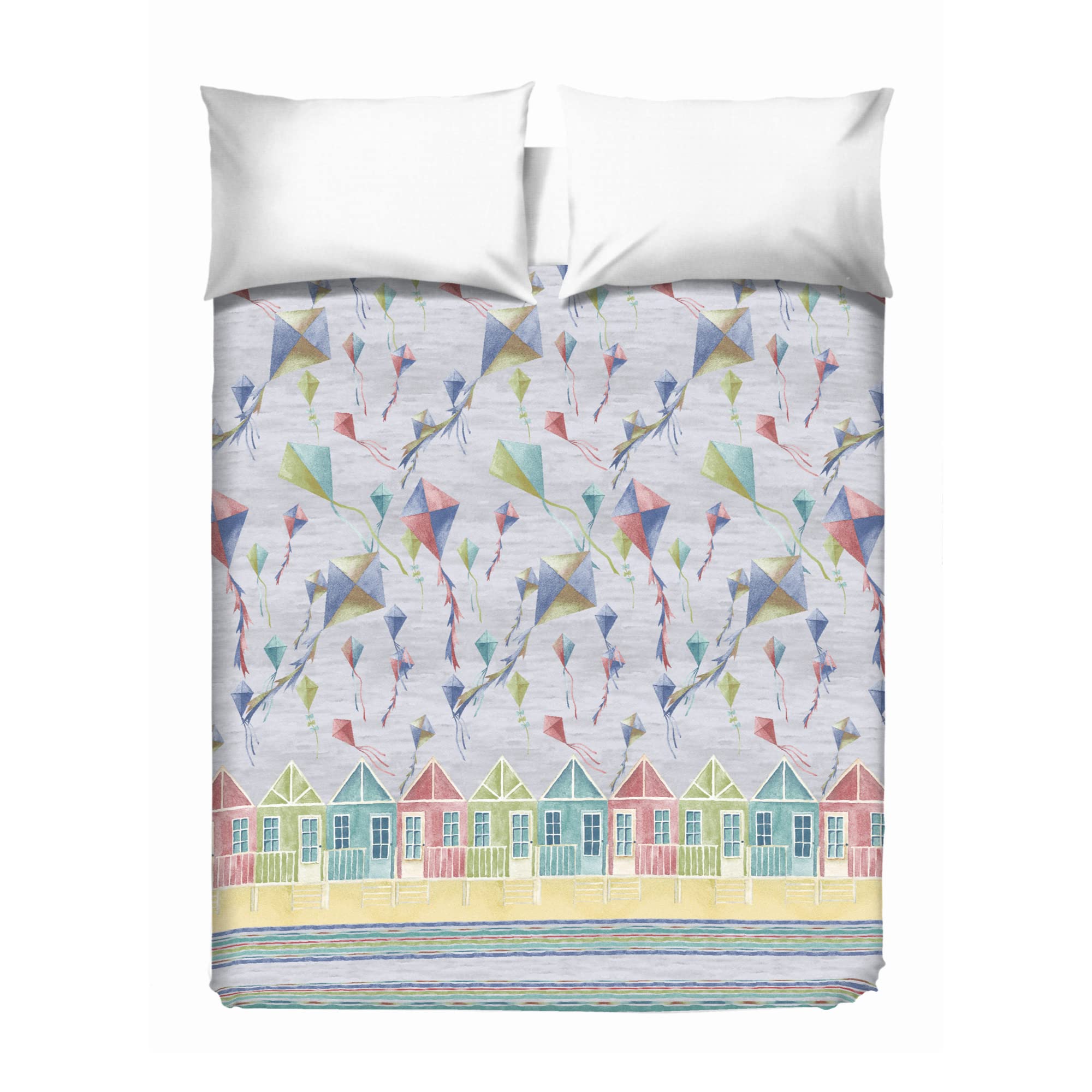 PENSIERI DELICATI Double Bed Cover 260 x 280 cm, Single Sheet 100% Cotton Pique, Ideal as Furnishing Towel, Blanket Save Bed 2 Squares, Grey Kites, 100% Made in Italy