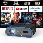 Smart Projector 4K HDR, True 1800ANSI High Brightness Indoor Daytime Cinema | WiFi, Bluetooth, Precise Digital Zoom/Keystone, 2 HDMI/USB, Ceiling Mount Home Theater Video Games Office Outdoor Movie Night
