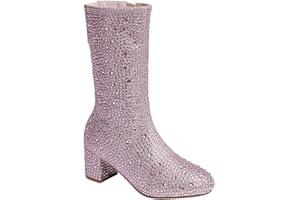 ABSOLEX Girl's Rhinestone Round Toe Knee High Chunky Low Heel Boot