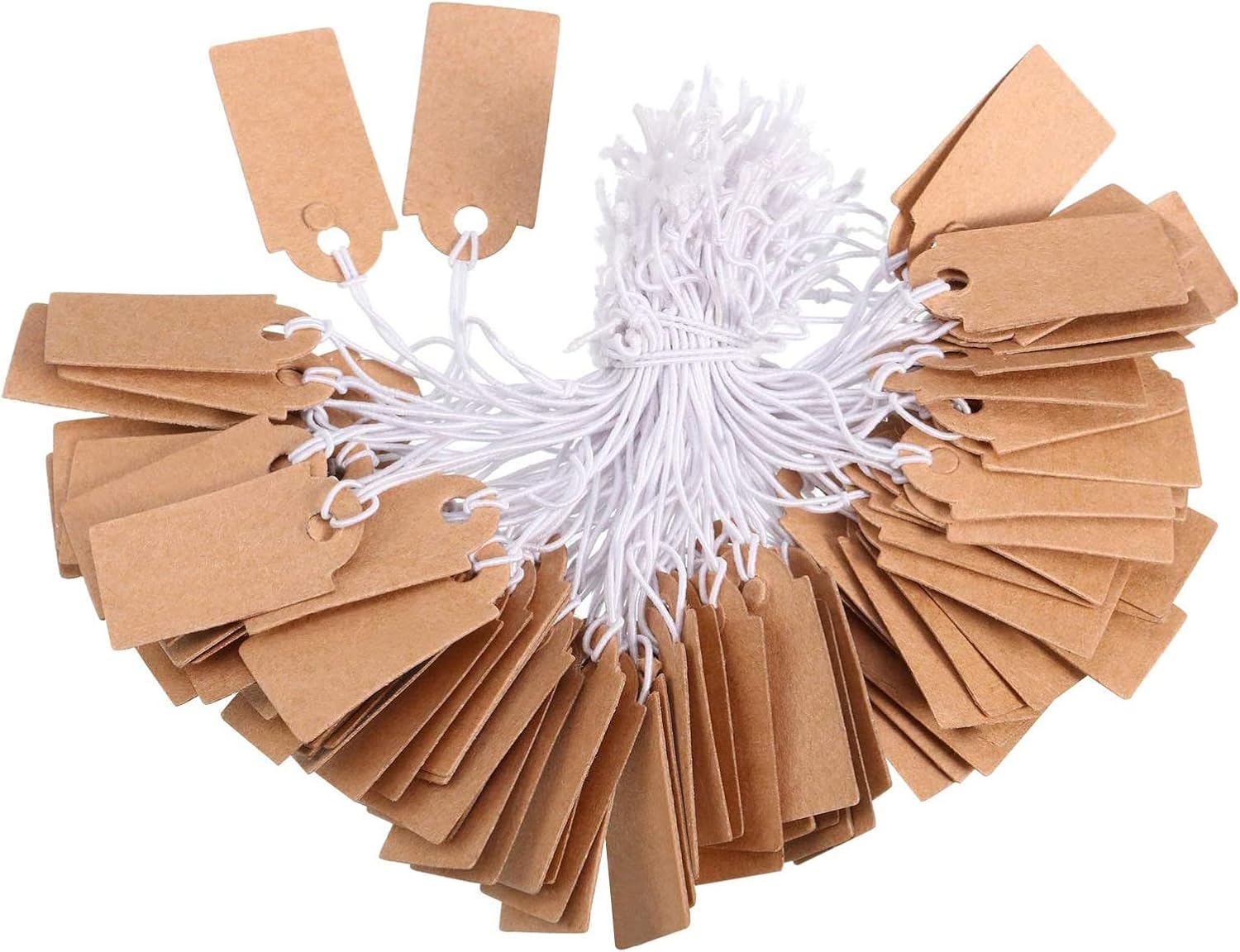 Marking Tags Kraft Price Tags Writable Blank Price Labels Display Tags with Elastic Hanging String, 1.02 x 0.47 Inch (300 Pieces)