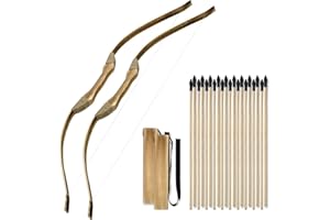BASBON 2 Pack Kids Bow and Arrow Set, 32 Inch Archery Set Handmade Wooden Toy Bow and Arrow for Kids 4-6 8-12, Cosplay Game Costume Prop Play, 2 Bows 2 Quivers and 20 Wood Arrows, Gifts for Youth Boys Girls
