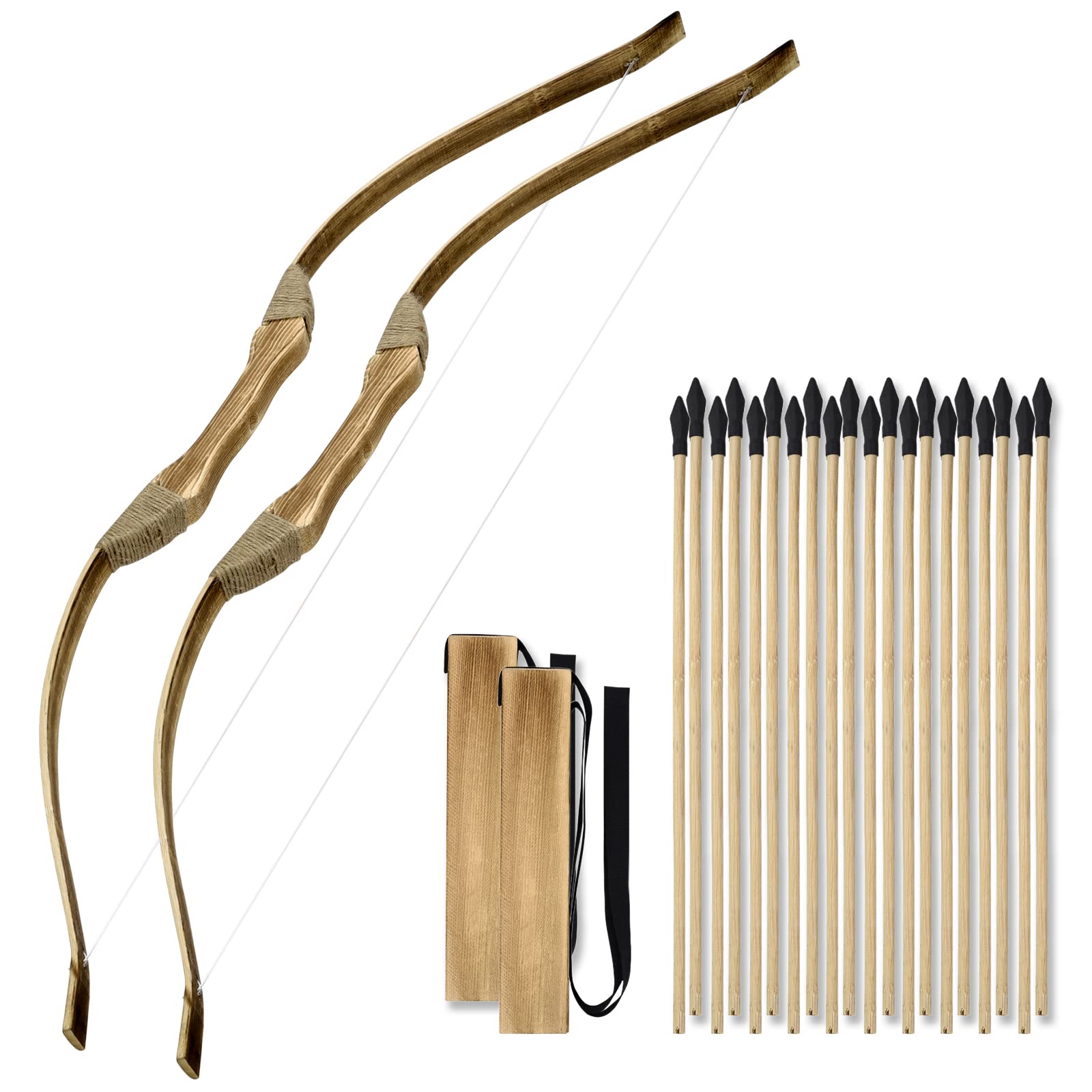 Photo 1 of * EXTRA QUIVER * 2 Pack Kids Bow and Arrow Set, 32 Inch Archery Set Handmade Wooden Toy Bow and Arrow for Kids 4-6 8-12, Cosplay Game Costume Prop Play, 2 Bows 2 Quivers and 20 Wood Arrows, Gifts for Youth Boys Girls