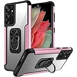 FYY Case for Samsung Galaxy S21 Ultra 6.8" 5G, [Built-in 360° Rotation Ring Holder] [Kickstand Feature] Clear Phone Case Heav
