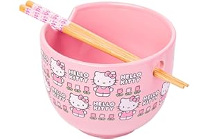 Silver Buffalo Sanrio Hello Kitty Flowers Pattern Ceramic Ramen Noodle Rice Bowl with Chopsticks, Microwave Safe, 20 Ounces