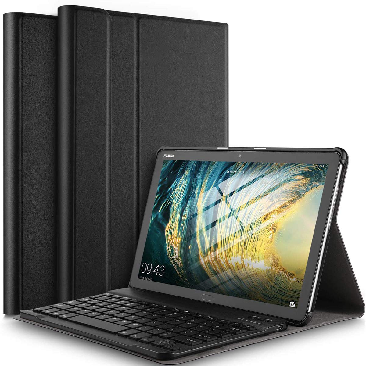 Claelech For Huawei Mediapad M5 Lite 10.1 Keyboard Case, Magnetic Slim Flip Leather Case Stand Cover with Detachable Wireless Bluetooth Keyboard for M5 Lite 10.1 inch (Black)